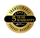 A gold and black logo for a 5 year warranty.