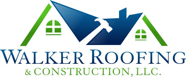 A logo of a building with the words baker roofing construction.